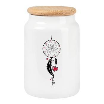 Dreamcatcher with heart and feathers, girlie style - Cookie Jar with Wooden Lid - white - Front