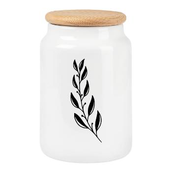 Magnolia branch - Cookie Jar with Wooden Lid - white - Front