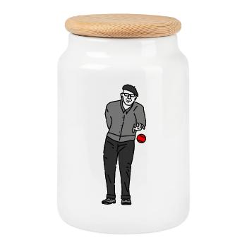 Petanque Spieler Linkshänder - Keksdose mit Holzdeckel - Weiß - Vorne