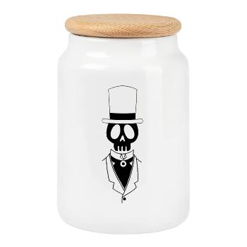 Vintage Schwarzer Totenkopf - Keksdose mit Holzdeckel - Weiß - Vorne