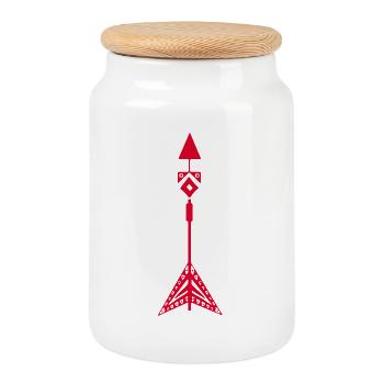 Rotes Symbol eines Pfeils der amerikanischen Ureinwohner - Keksdose mit Holzdeckel - Weiß - Vorne