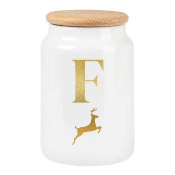 Buchstabe f Goldener Hirsch - Geschenkidee - Keksdose mit Holzdeckel - Weiß - Vorne