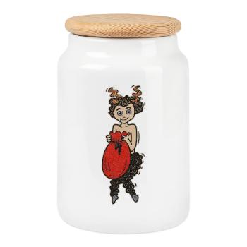 Dame Krampus - Boîte à biscuits avec couvercle en bois - blanc - Devant