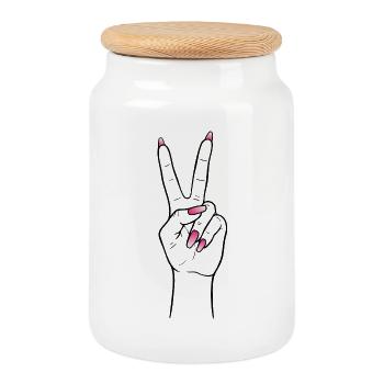 Kawaii Peace Hand – Mignonne design d’ongles roses - Boîte à biscuits avec couvercle en bois - blanc - Devant
