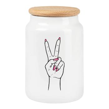 Peace Hand – Design féminin d’ongles Baby Boomers - Boîte à biscuits avec couvercle en bois - blanc - Devant
