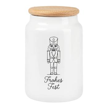 Merry Christmas Traditional Nutcracker - Cookie Jar with Wooden Lid - white - Front