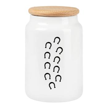 Horseshoe prints - Cookie Jar with Wooden Lid - white - Front