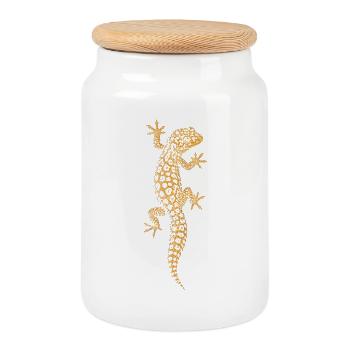 Leopardgecko - Keksdose mit Holzdeckel - Weiß - Vorne