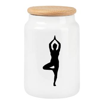 Yoga Silhouette  - Keksdose mit Holzdeckel - Weiß - Vorne