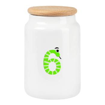 Number 6 Snake Kids - Cookie Jar with Wooden Lid - white - Front