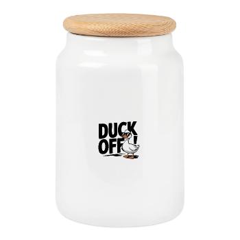 Duck Off - Canard de dessin animé drôle avec attitude - Boîte à biscuits avec couvercle en bois - blanc - Devant