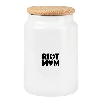 Logo de « RIOT MOM » - Boîte à biscuits avec couvercle en bois - blanc - Devant