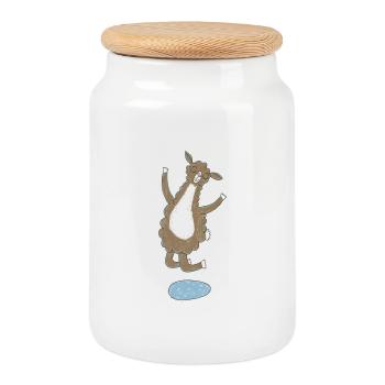 Happy Llama - Cookie Jar with Wooden Lid - white - Front