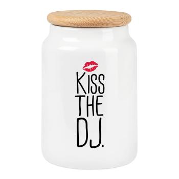 dj - Cookie Jar with Wooden Lid - white - Front