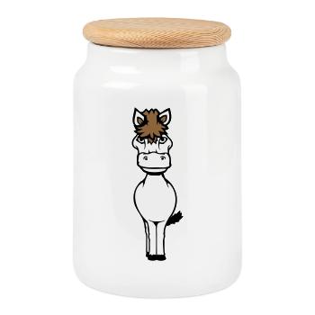 cheval mignon poney poulain cheval fille mignon bande dessinée - Boîte à biscuits avec couvercle en bois - blanc - Devant