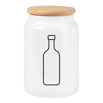 Bottle - Cookie Jar with Wooden Lid - white - Front