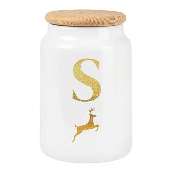 Buchstabe s goldener Hirsch - Geschenkidee - Keksdose mit Holzdeckel - Weiß - Vorne