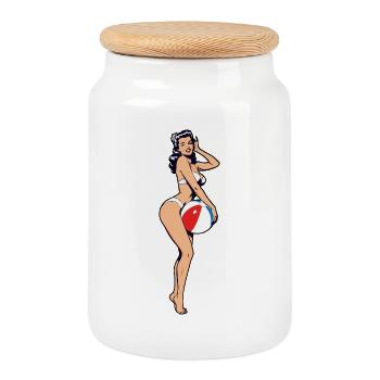 Empreinte de balle de plage pin-up - Boîte à biscuits avec couvercle en bois - blanc - Devant
