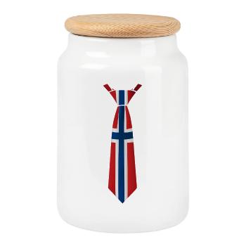 Norway Tie – Flaggendesign - Keksdose mit Holzdeckel - Weiß - Vorne