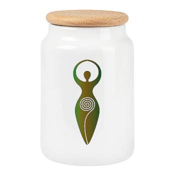 Déesse Spirale Wiccane - Énergie Féminine - Boîte à biscuits avec couvercle en bois - blanc - Devant