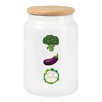 Vegetable trio: broccoli, eggplant, cauliflower - Cookie Jar with Wooden Lid - white - Front