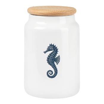 Illustration élégante d’hippocampe marin - Boîte à biscuits avec couvercle en bois - blanc - Devant