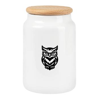 Owl in glasses – linear graphics - Cookie Jar with Wooden Lid - white - Front