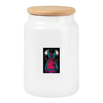 Dirndl traditionnel avec une palette de couleurs moderne - Boîte à biscuits avec couvercle en bois - blanc - Devant