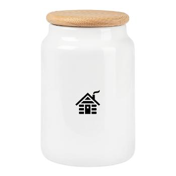Chalet avec de la fumée (noir) - Boîte à biscuits avec couvercle en bois - blanc - Devant