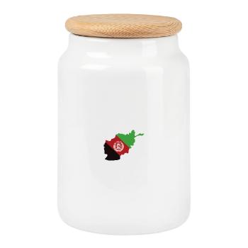 Afghanistan Map Flag - Cookie Jar with Wooden Lid - white - Front