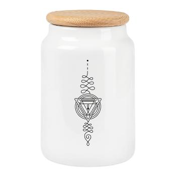 Secret Totem – Mystische Geometrie - Keksdose mit Holzdeckel - Weiß - Vorne