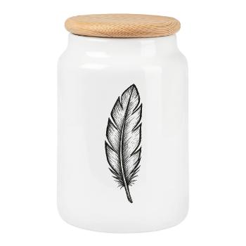 Plume noire pailletée avec texture - Boîte à biscuits avec couvercle en bois - blanc - Devant