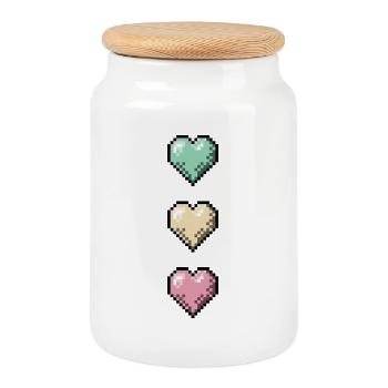Retro Pixel Art Hearts Stack - Cookie Jar with Wooden Lid - white - Front