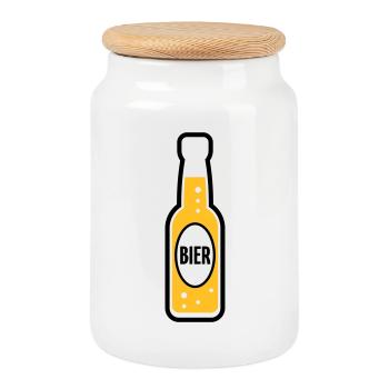 Bierflasche (Bier / Bierchen / POS 2C) - Keksdose mit Holzdeckel - Weiß - Vorne