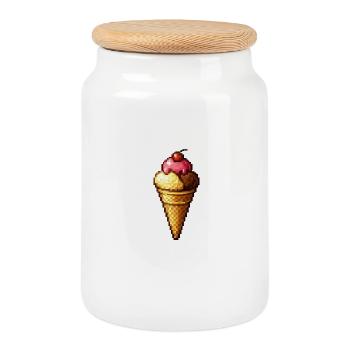 Cornet de glace Retro Pixel - Boîte à biscuits avec couvercle en bois - blanc - Devant