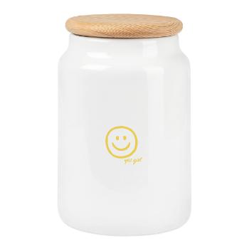Yes Girl Smile Handzeichnung Gelb - Keksdose mit Holzdeckel - Weiß - Vorne