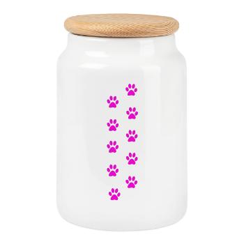Motif d’empreintes de pattes de chat roses - Boîte à biscuits avec couvercle en bois - blanc - Devant