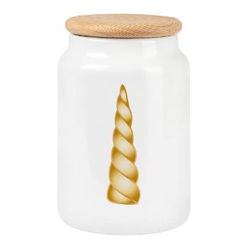 Corne spirale dorée – Objet de design magique - Boîte à biscuits avec couvercle en bois - blanc - Devant
