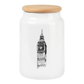 London Big Ben England Line Art Abstrakt Kunst - Keksdose mit Holzdeckel - Weiß - Vorne