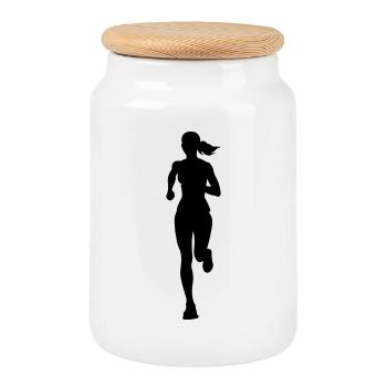 Silhouette de la coureuse marathonienne - Boîte à biscuits avec couvercle en bois - blanc - Devant
