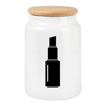 Rouge à lèvres - Boîte à biscuits avec couvercle en bois - blanc - Devant
