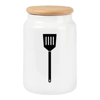 Spatule de cuisine - Boîte à biscuits avec couvercle en bois - blanc - Devant