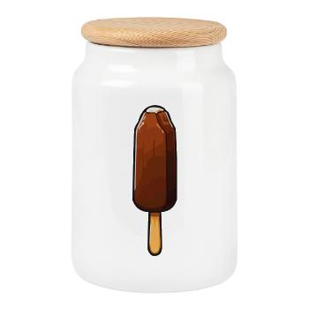 Schokoladen Eis Cartoon - Keksdose mit Holzdeckel - Weiß - Vorne