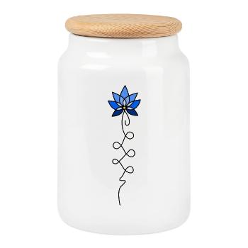 Unalome Lotus Flower - Cookie Jar with Wooden Lid - white - Front