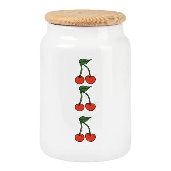Cerises 3 fois - Boîte à biscuits avec couvercle en bois - blanc - Devant