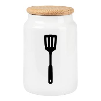 Grill Turner BBQ Grillmeister Food Truck Logo - Cookie Jar with Wooden Lid - white - Front