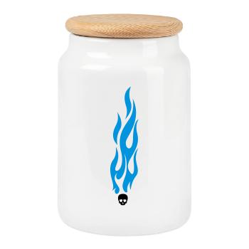 flammen - Boîte à biscuits avec couvercle en bois - blanc - Devant