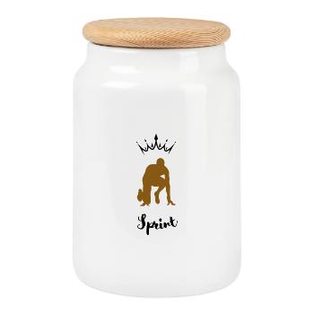 Sprint-Silhouette - Keksdose mit Holzdeckel - Weiß - Vorne