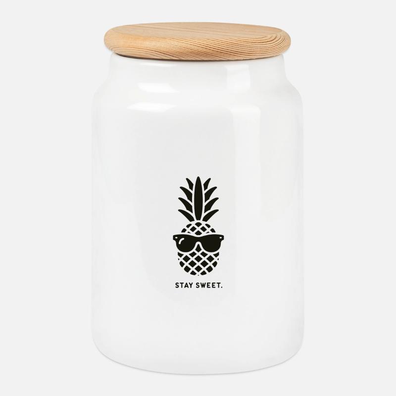 Sunglasses Pineapple - Cookie Jar with Wooden Lid - white