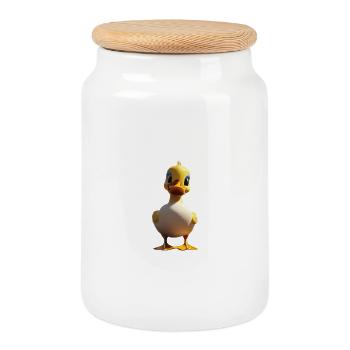 Quirky Cartoon Duck Character - Cookie Jar with Wooden Lid - white - Front